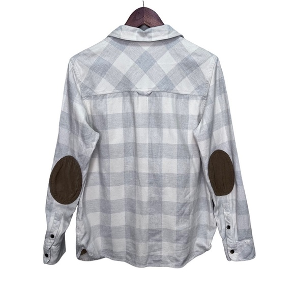 ROOTS Plaid Flannel Cream & Grey Button-Up Shirt Size Medium - Picture 5 of 12